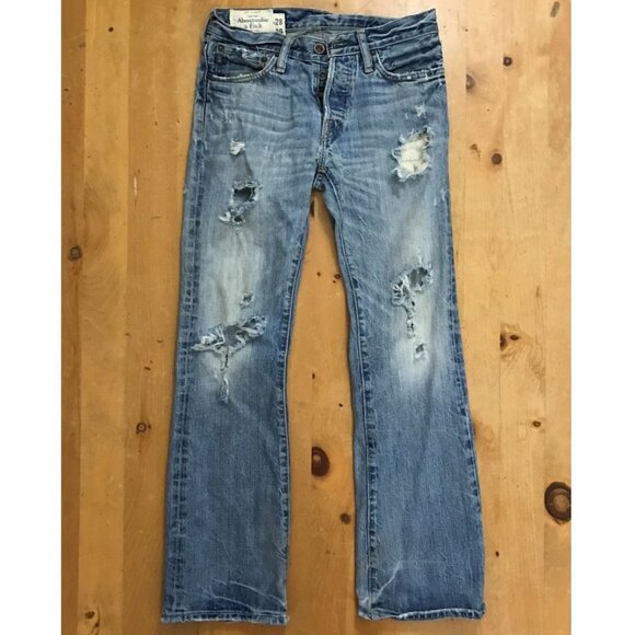 Y2K Abercrombie & Fitch Baxter Slim Boot Jeans 28x30 – Light Blue - Distressed - Picture 1 of 6